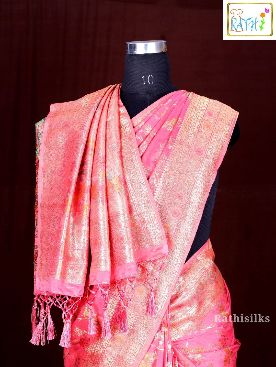 Charming Coral Pink Art Silk Saree