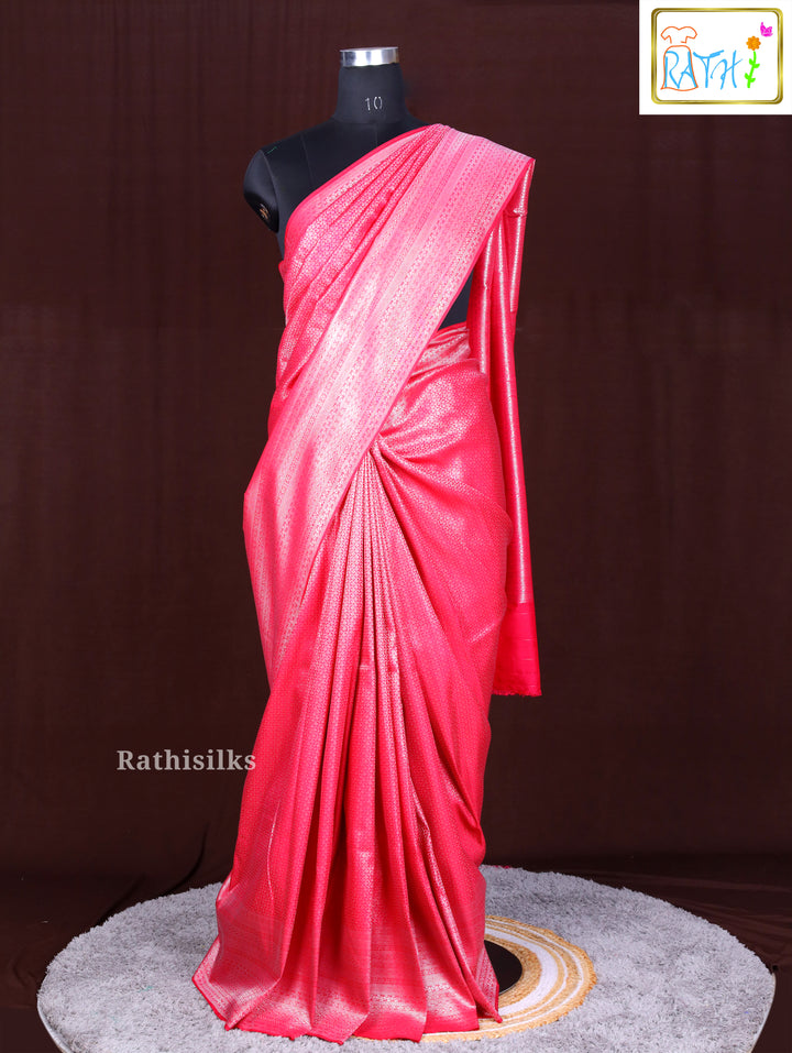 Pink Woven Synthetic Saree