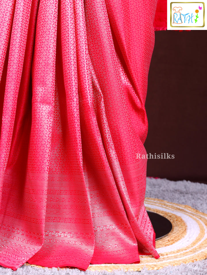 Pink Woven Synthetic Saree