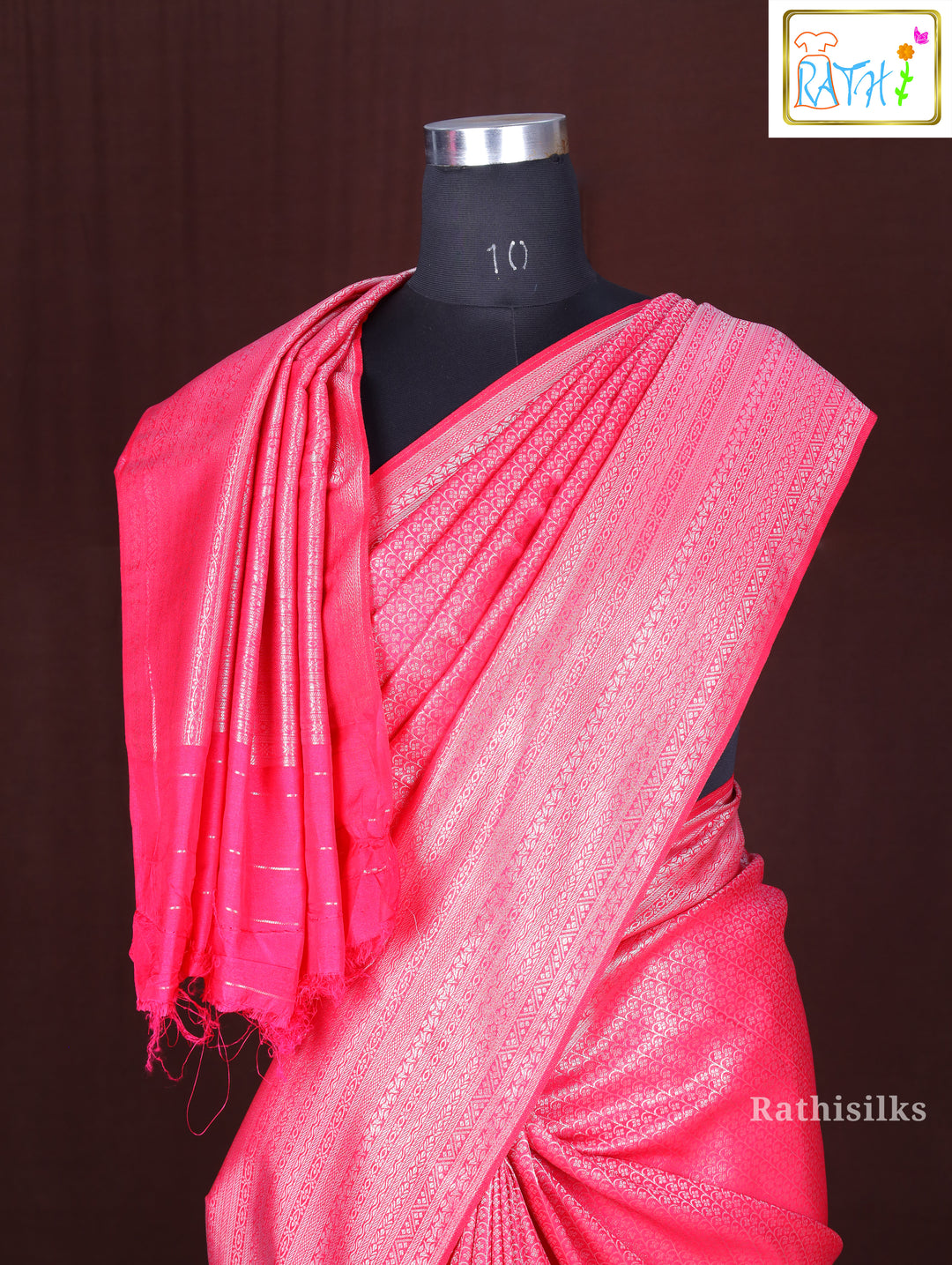 Pink Woven Synthetic Saree