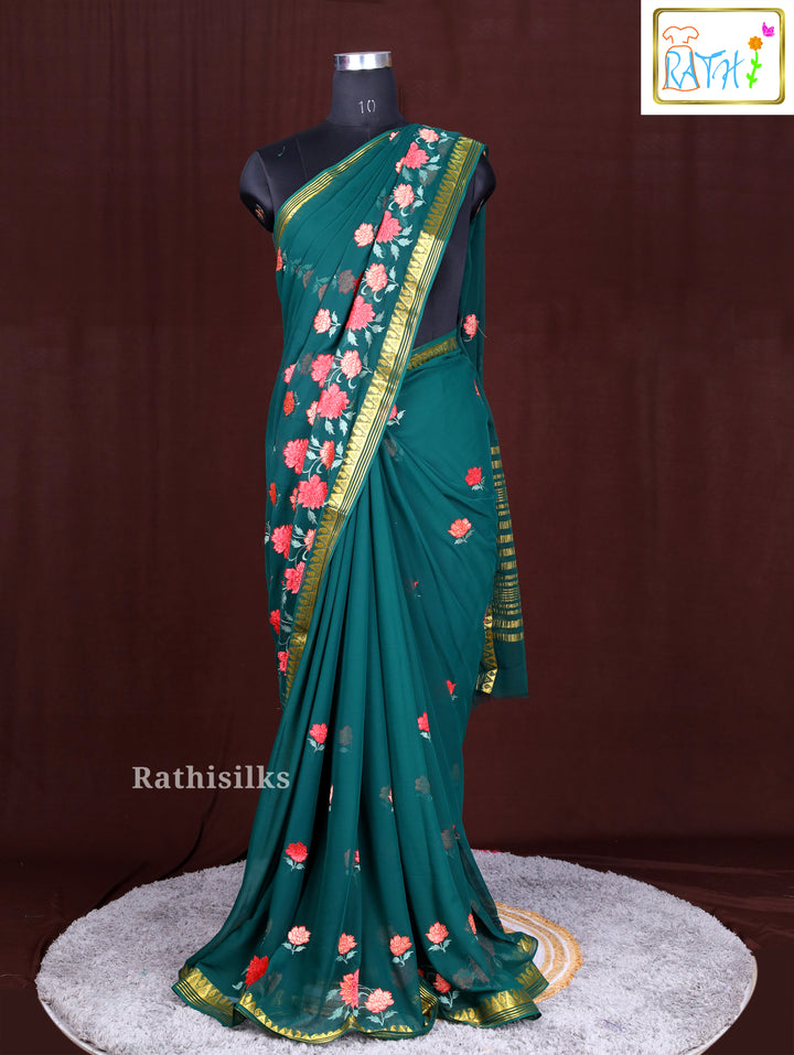 Emerald Green Synthetic Saree