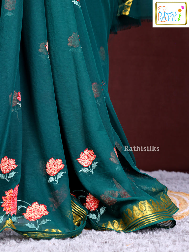 Emerald Green Synthetic Saree