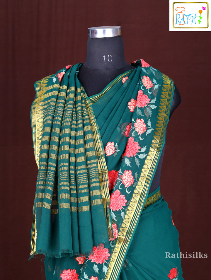 Emerald Green Synthetic Saree