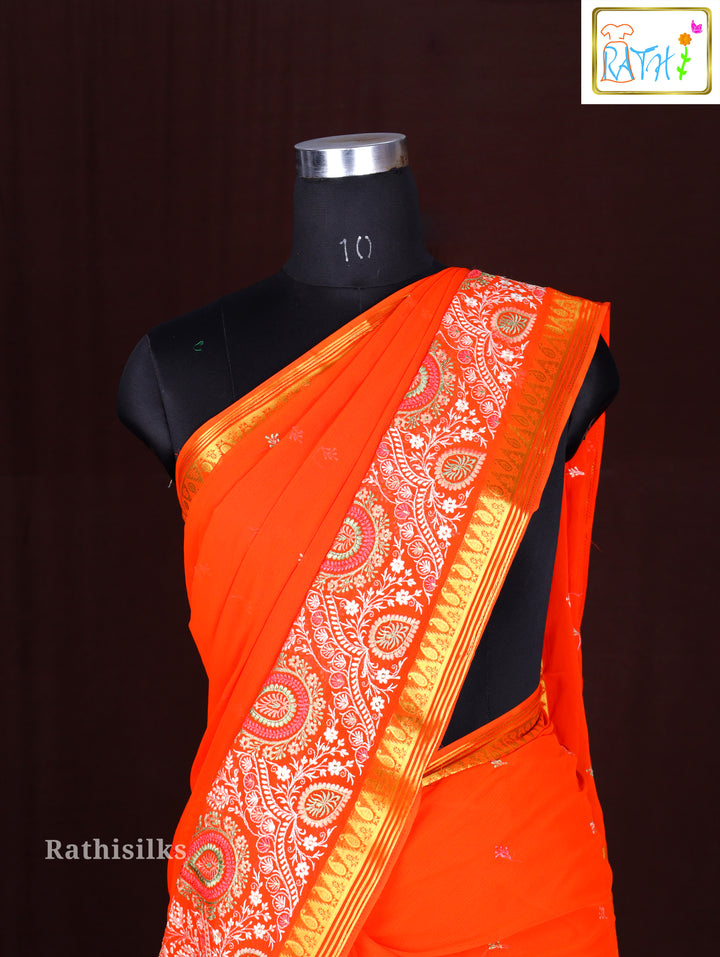 Vibrant Orange Synthetic Saree