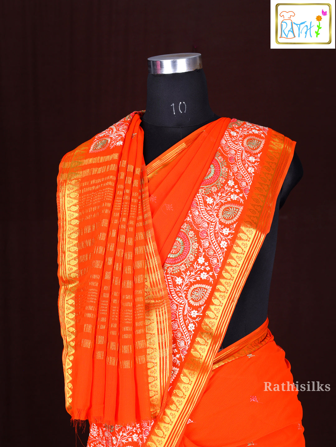 Vibrant Orange Synthetic Saree