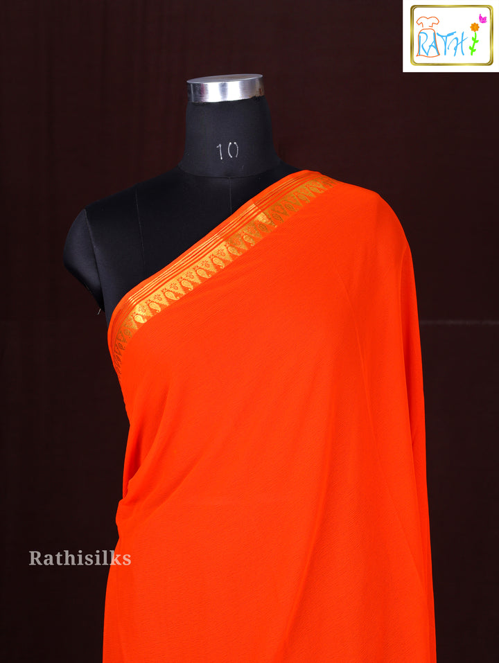 Vibrant Orange Synthetic Saree