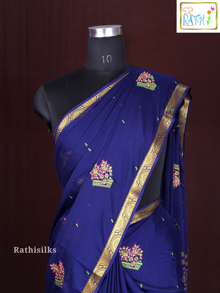 Navy Blue Synthetic Saree