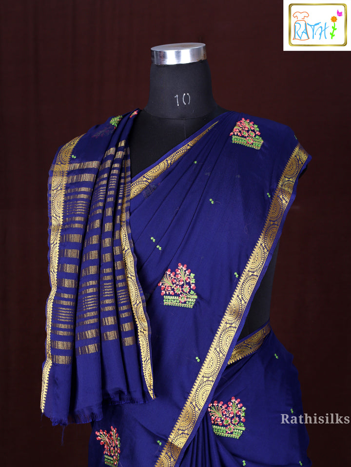 Navy Blue Synthetic Saree