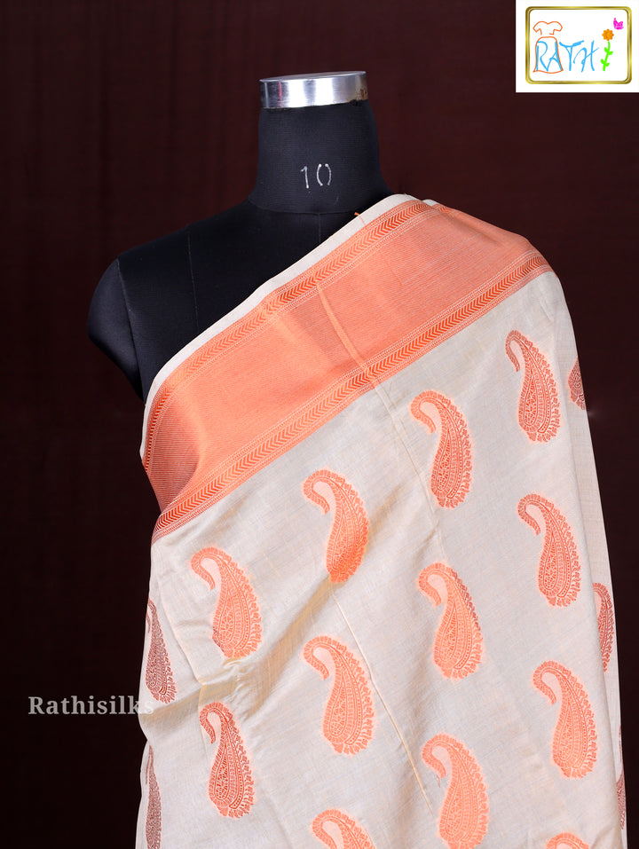 Cream Synthetic Saree