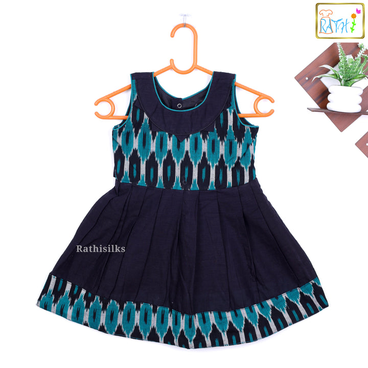 Trendy Navy Blue & Teal Ikat Frock