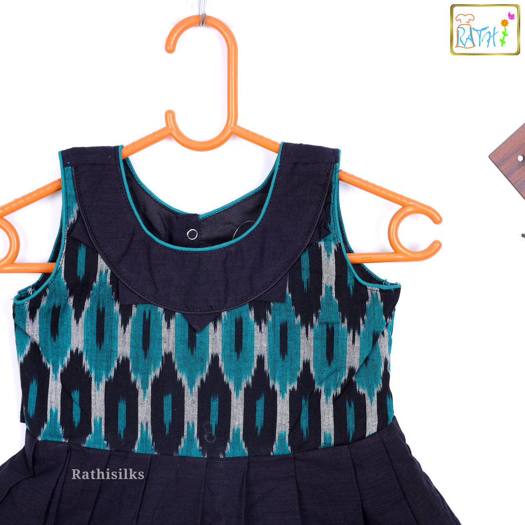 Trendy Navy Blue & Teal Ikat Frock