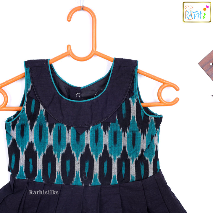 Trendy Navy Blue & Teal Ikat Frock