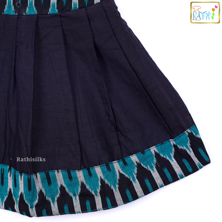 Trendy Navy Blue & Teal Ikat Frock