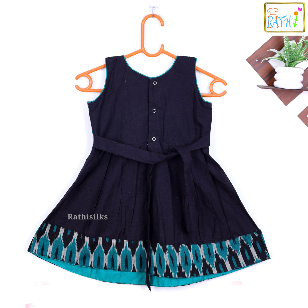 Trendy Navy Blue & Teal Ikat Frock