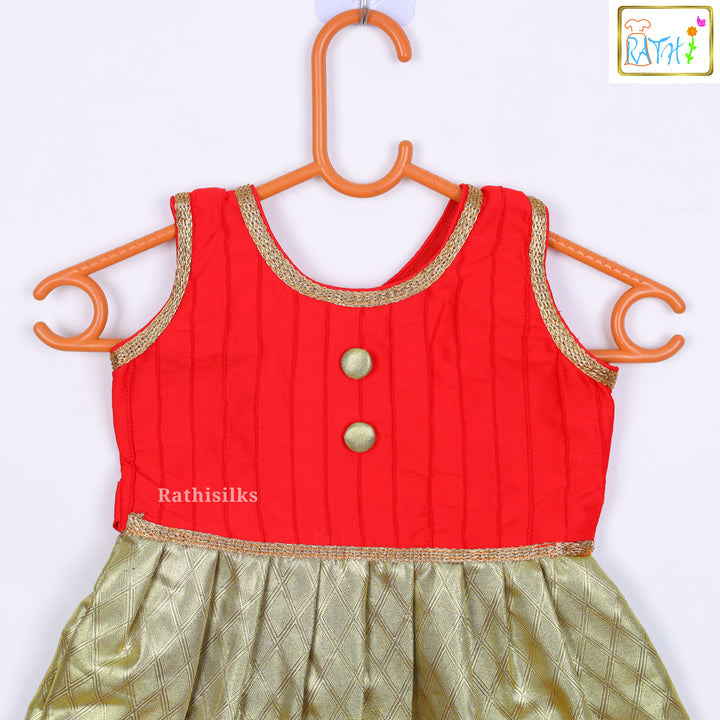 Traditional Red & Gold Art Silk Frock