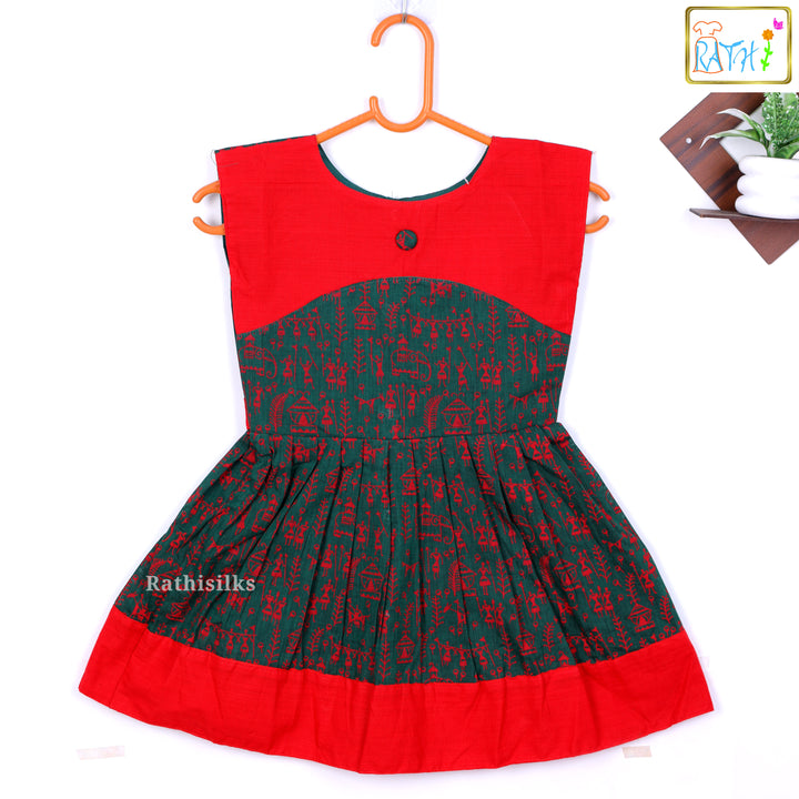 Raditional Red & Green Printed Ethnic Frock
