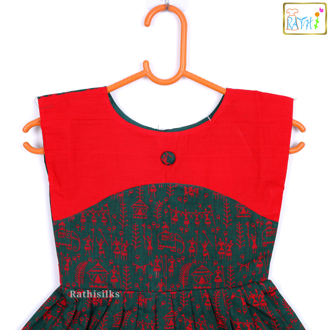 Raditional Red & Green Printed Ethnic Frock