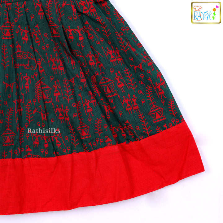 Raditional Red & Green Printed Ethnic Frock