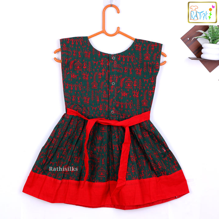 Raditional Red & Green Printed Ethnic Frock