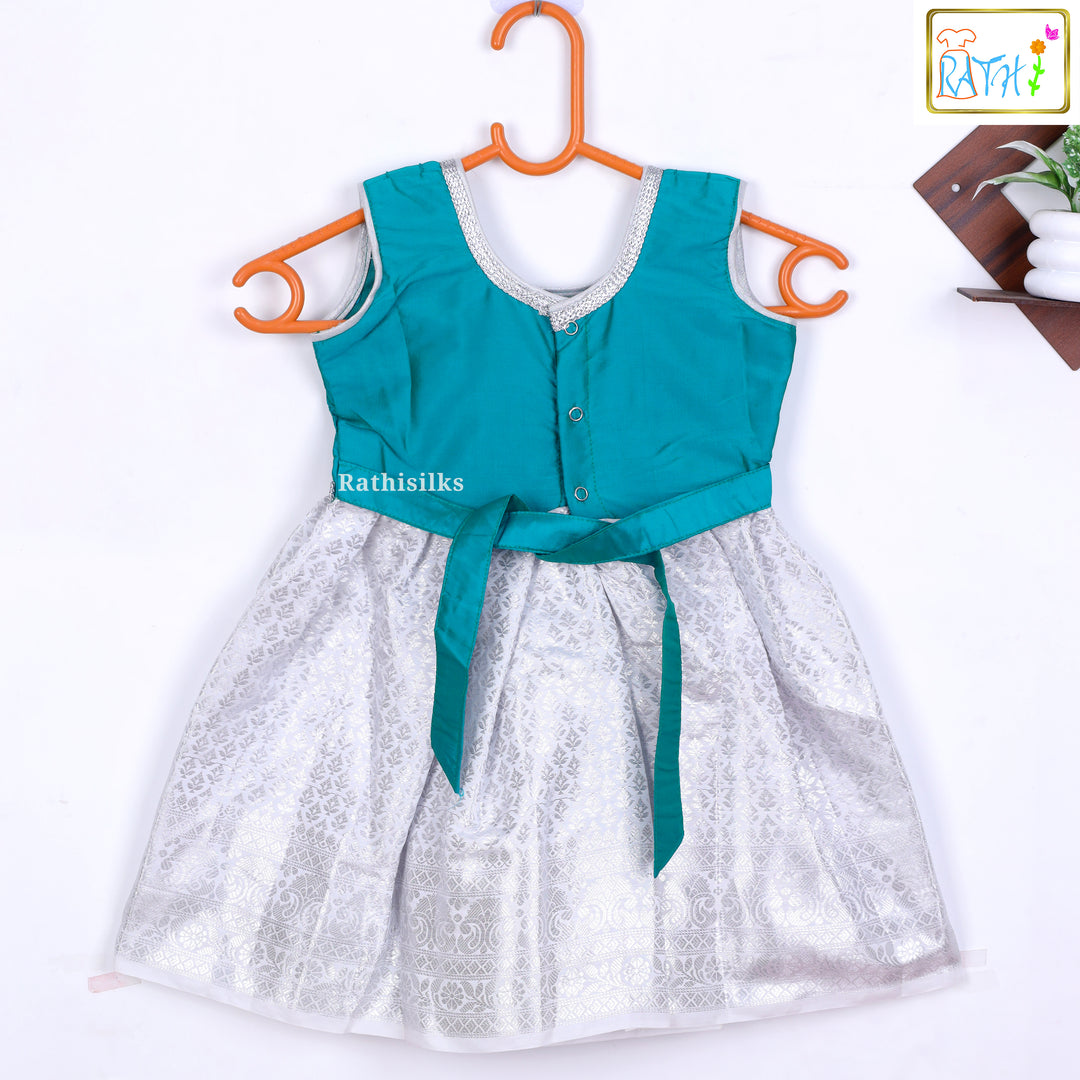 Green & Silver Art Silk Frock