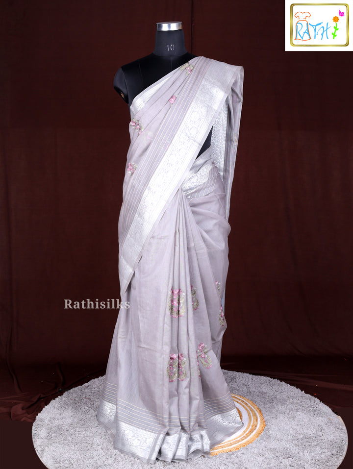 Elegant Grey Synthetic Saree