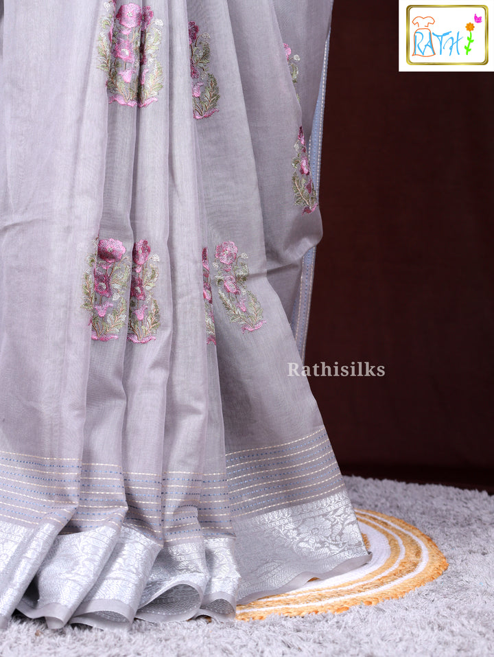 Elegant Grey Synthetic Saree