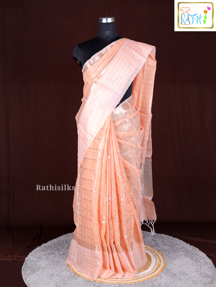 Elegant Peach Synthetic Saree