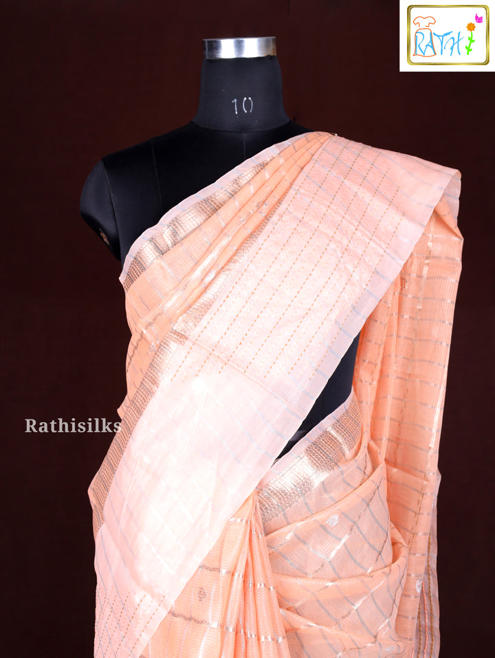 Elegant Peach Synthetic Saree