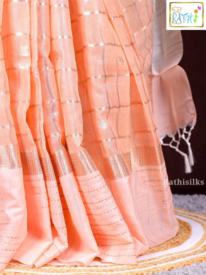 Elegant Peach Synthetic Saree