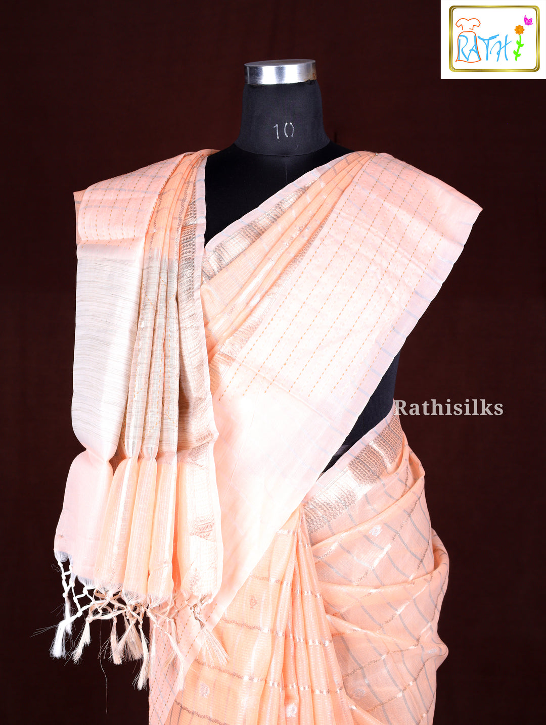 Elegant Peach Synthetic Saree