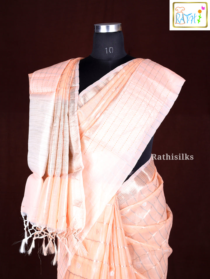 Elegant Peach Synthetic Saree