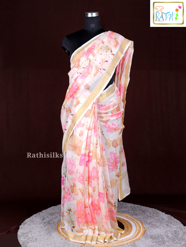 Elegant White Cotton Saree