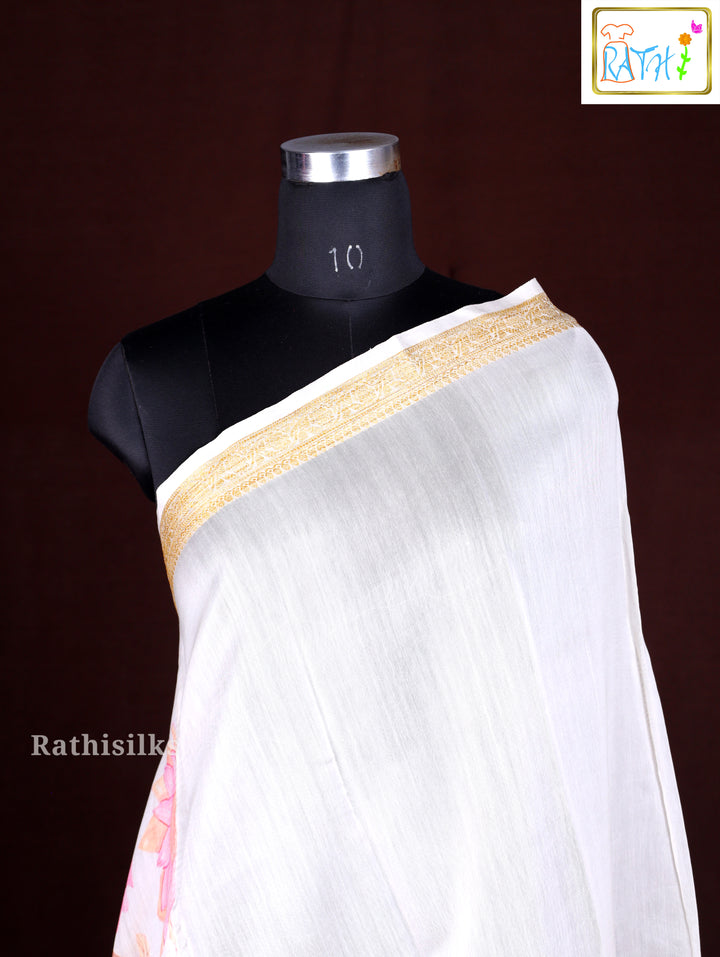 Elegant White Cotton Saree