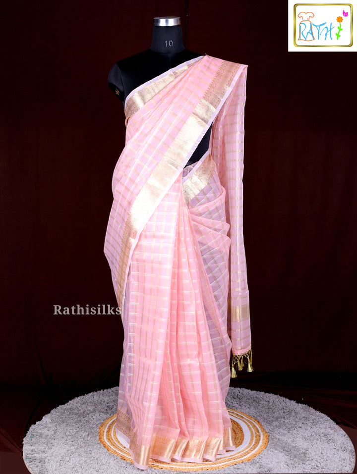 Elegant Light Pink Synthetic Saree