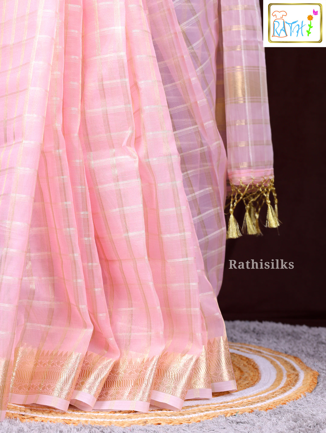 Elegant Light Pink Synthetic Saree