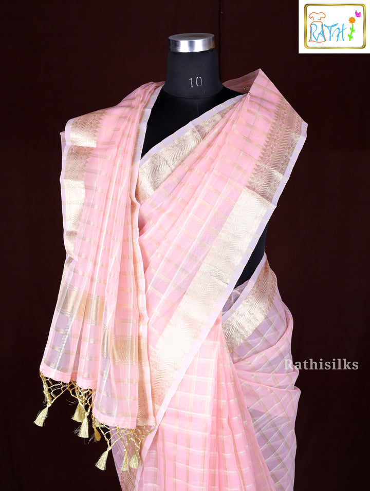 Elegant Light Pink Synthetic Saree