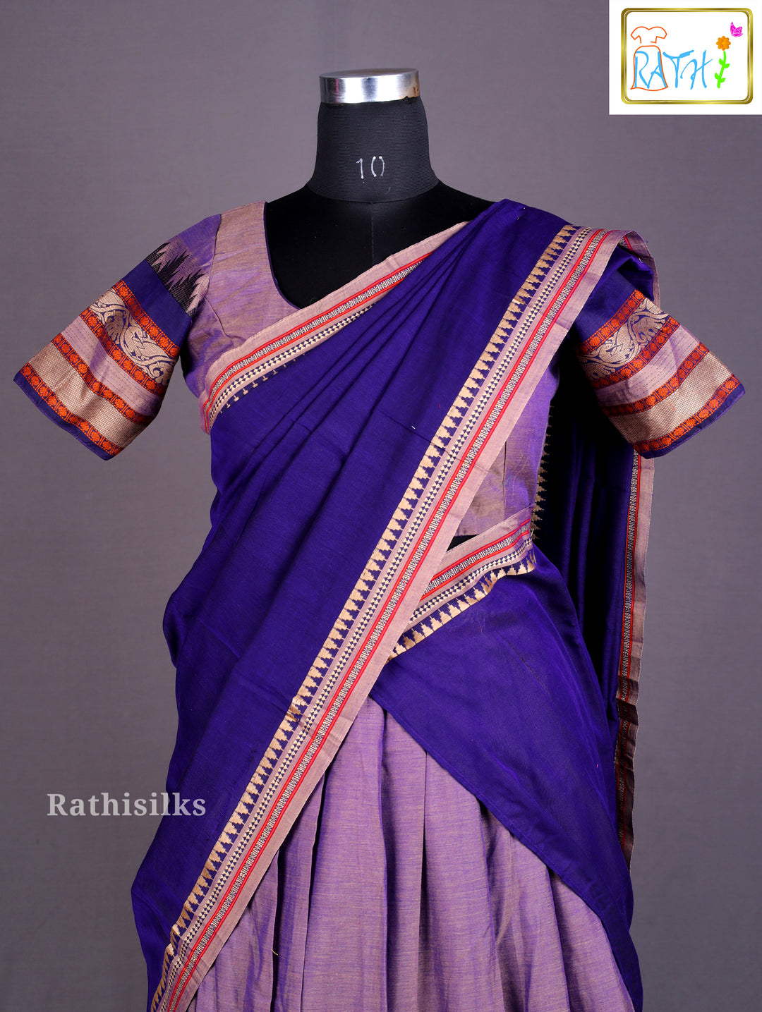 Royal Blue & Light Lavender Half Saree