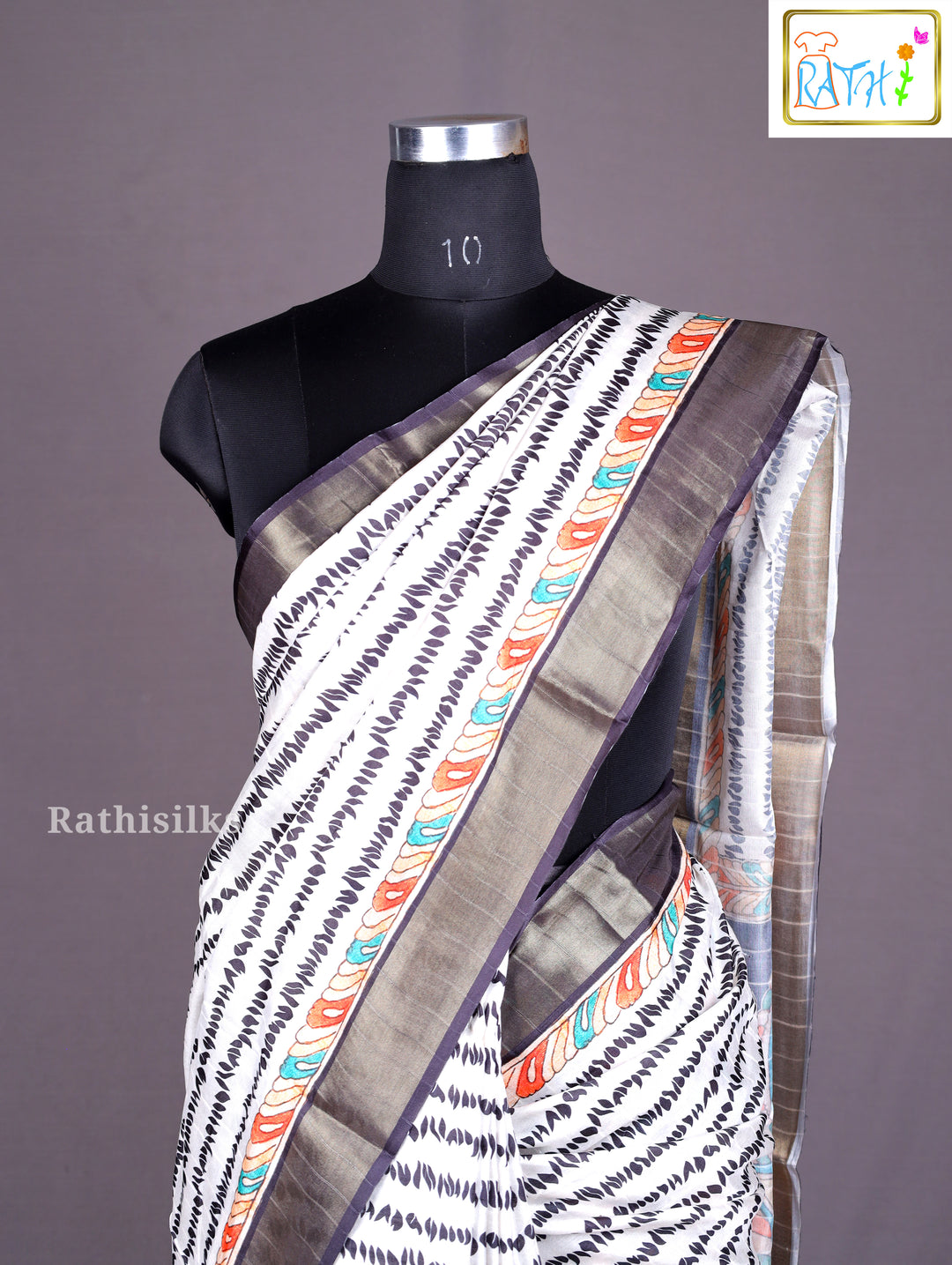 Elegant White & Black Synthetic Saree