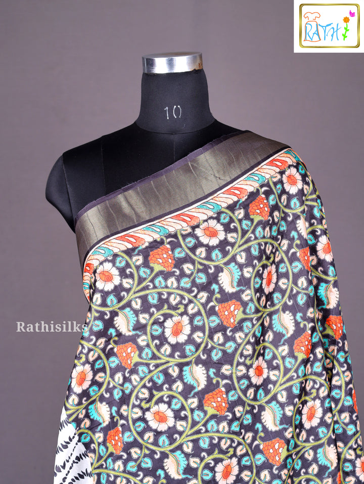 Elegant White & Black Synthetic Saree