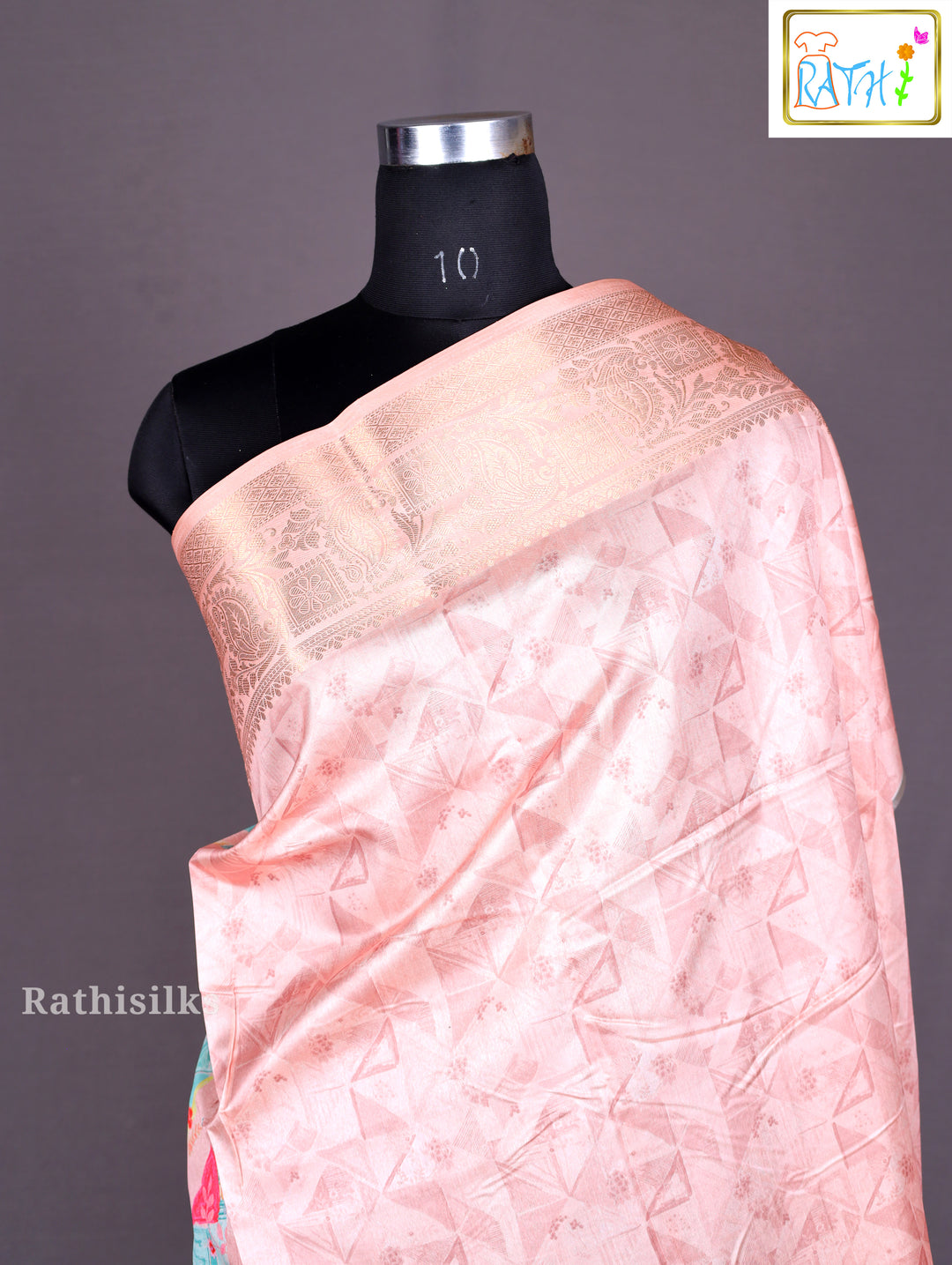 Pastel Geometric Print Synthetic Saree