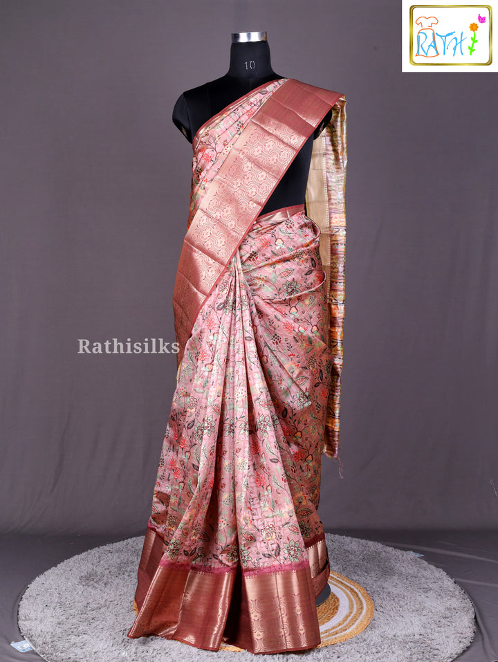 Maroon  Floral Printed Synthetic Saree