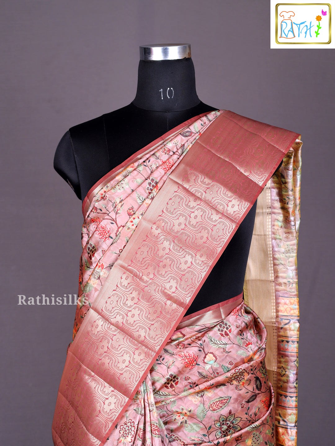 Maroon  Floral Printed Synthetic Saree