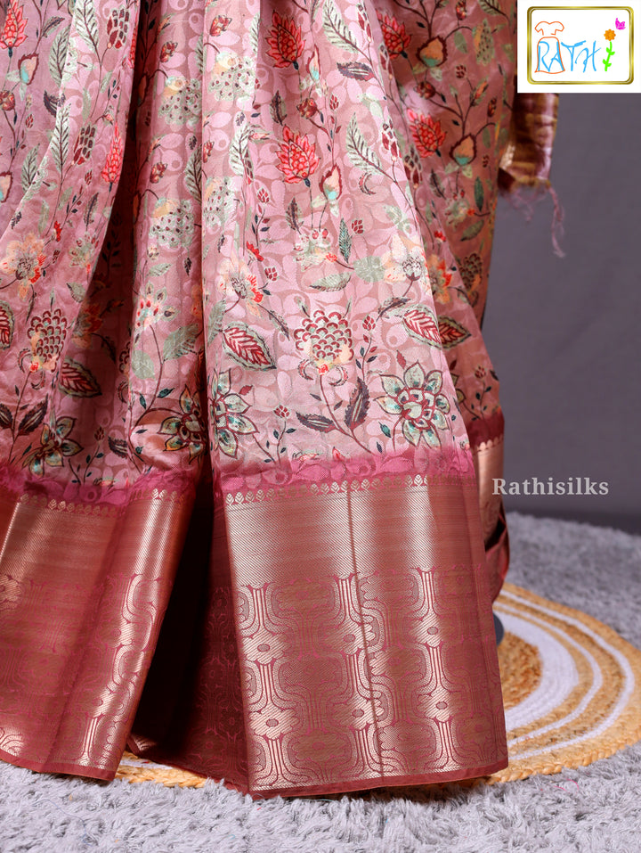 Maroon  Floral Printed Synthetic Saree