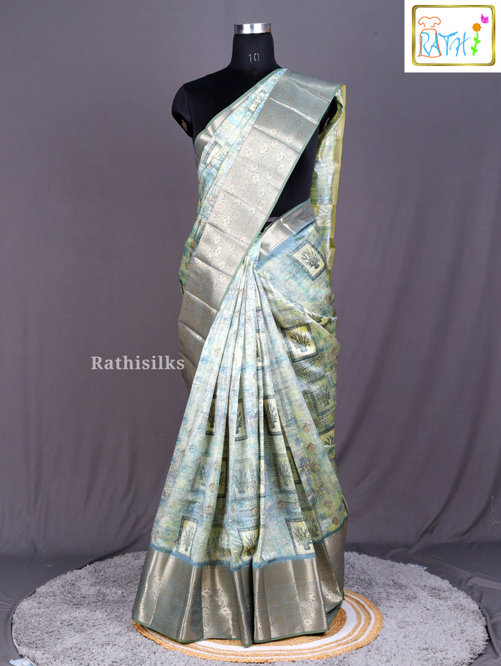 Aqua Pastel Synthetic Saree