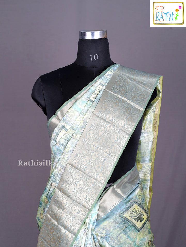 Aqua Pastel Synthetic Saree