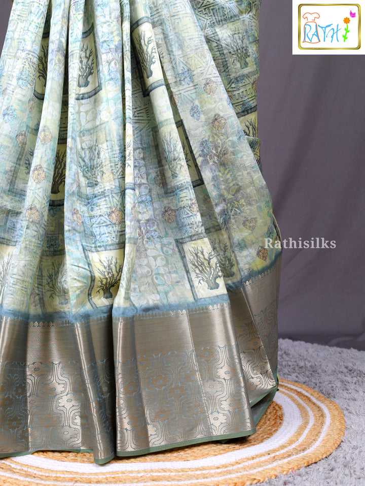 Aqua Pastel Synthetic Saree