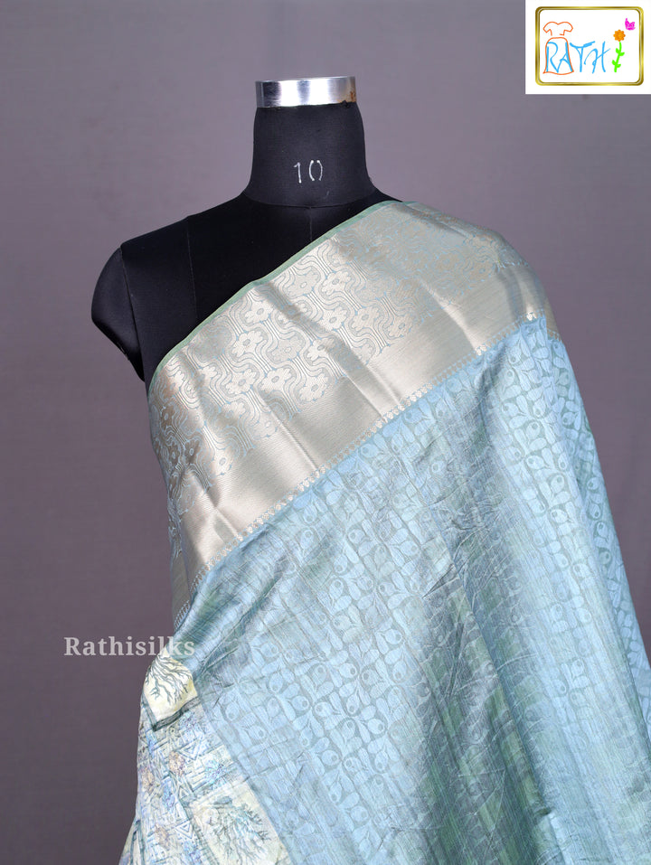 Aqua Pastel Synthetic Saree