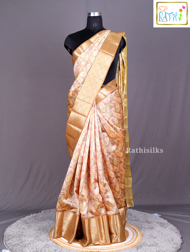 Opulent Peach Synthetic Saree