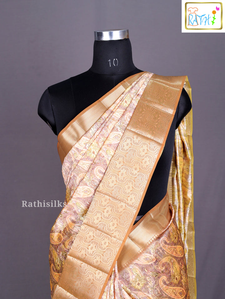 Opulent Peach Synthetic Saree