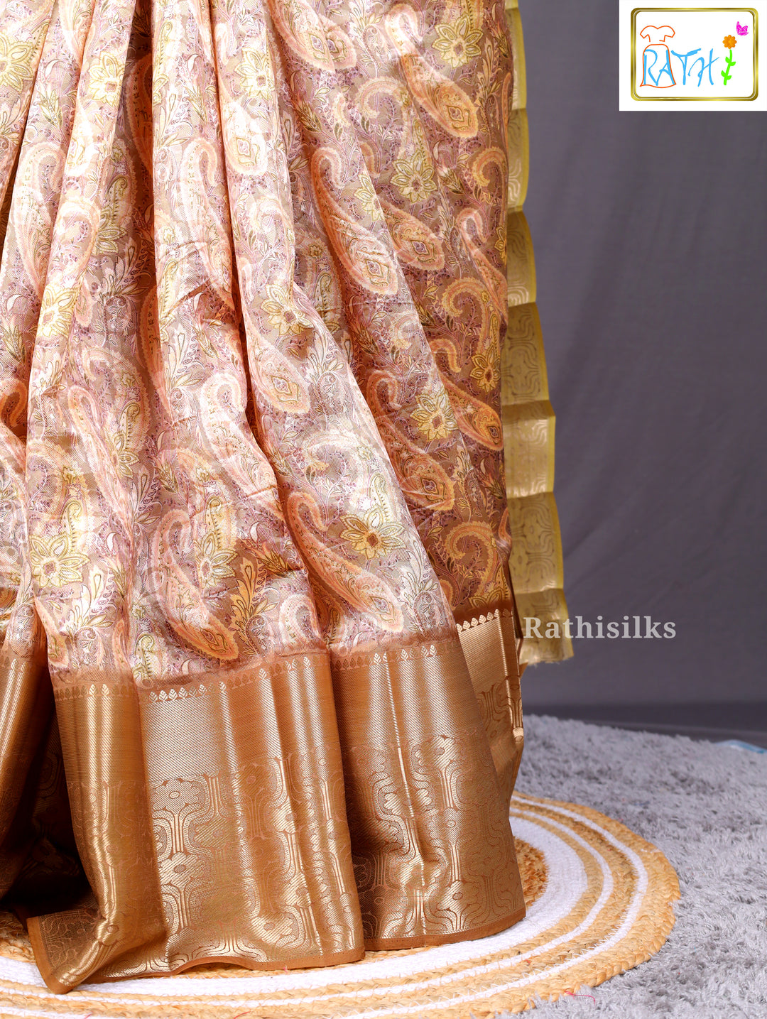 Opulent Peach Synthetic Saree